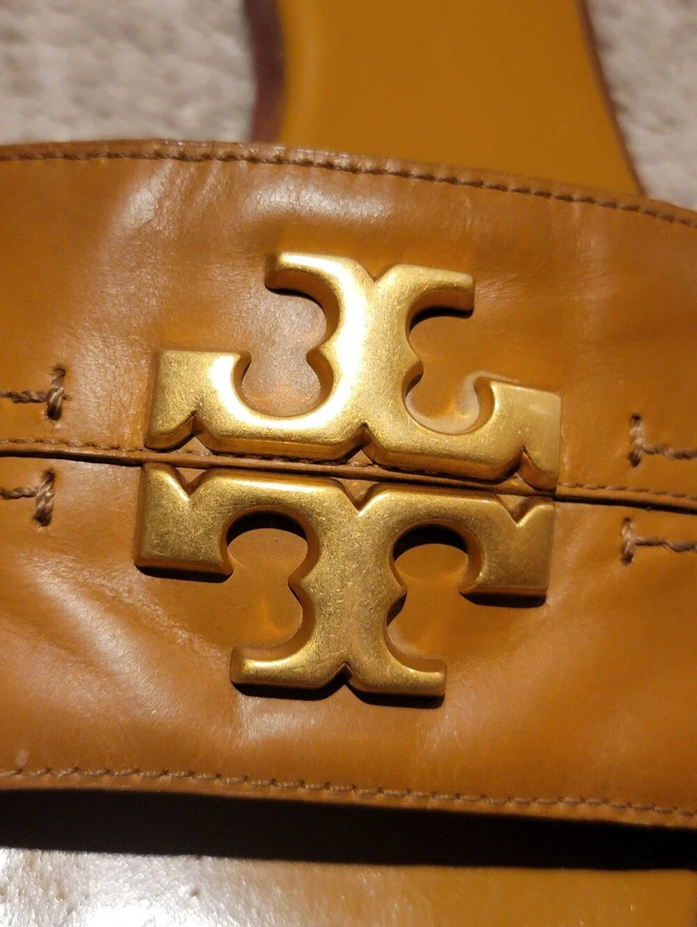 Tory Burch Everly Slide Sandal Tan Calf Leather Size 12